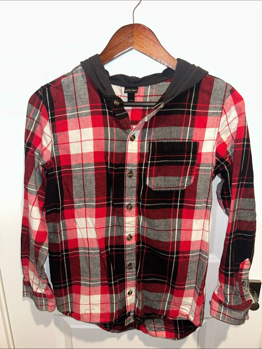 art class Red Black Gray Plaid Hooded Button-Down Shirt